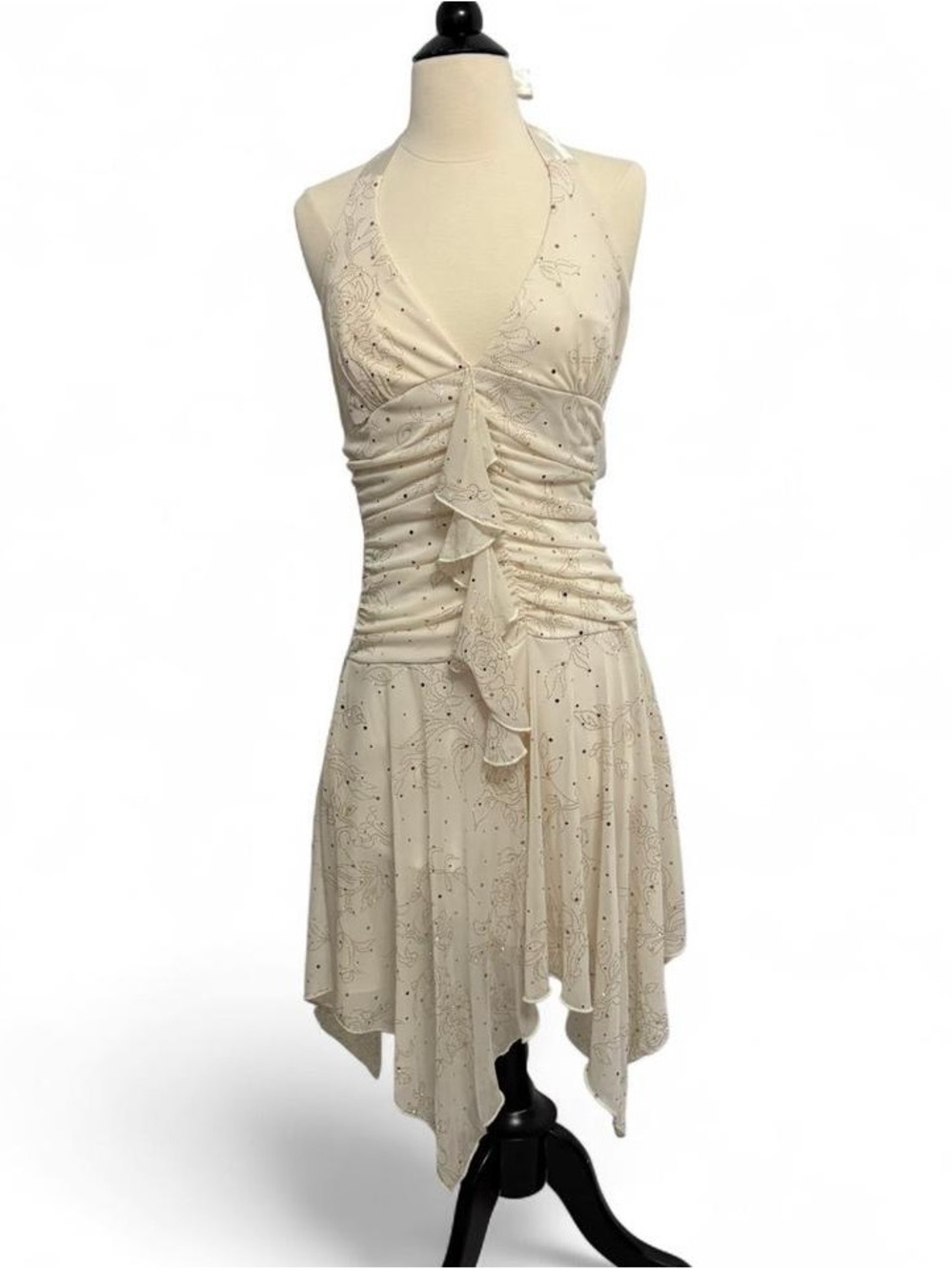 Taboo Cream Halter Asymmetrical Ruffle Dress